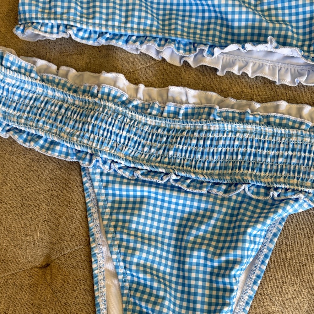 Blue Gingham Ruffle Two-Piece Tankini Set - Picture 3 of 10